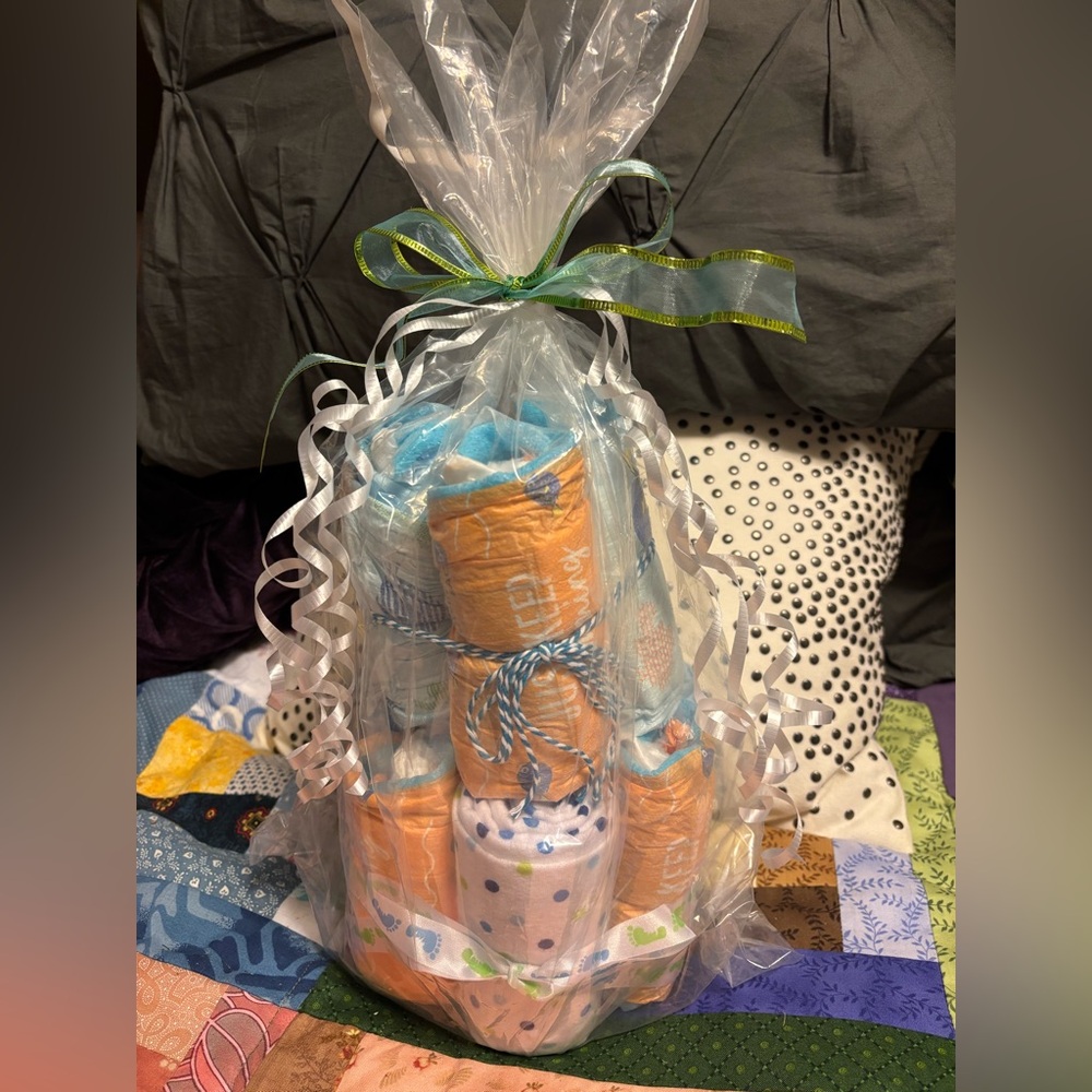 Baby Shower Diaper Cake Gift Set - Blue, Green, Orange